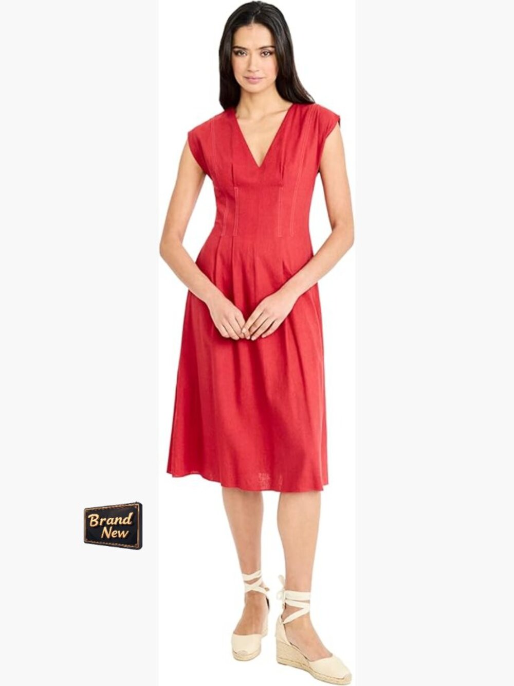 Elegant V-Neck Sleeveless Fit & Flare Midi Dress for Wedding Guest & Summer
